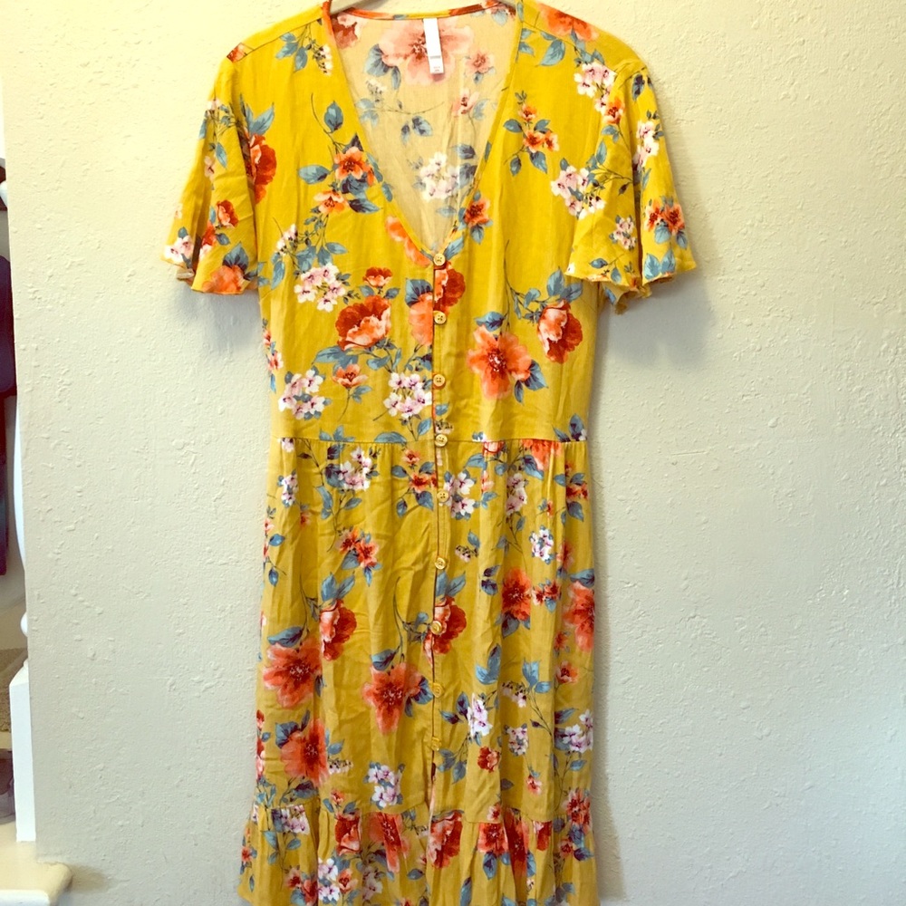 Xhilaration Yellow Floral Dress - Picture 1 of 8
